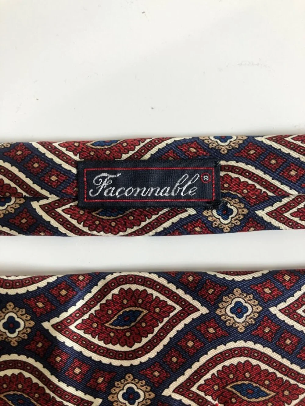 Faconnable Silk Tie Red Blue Paisley Mens Necktie France Office Work Formal Gift